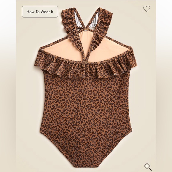 NWT J.Crew Crewcuts Girls' Ruffle Halter-Neck One-Piece Swimsuit- Brown Cheetah - Picture 2 of 7